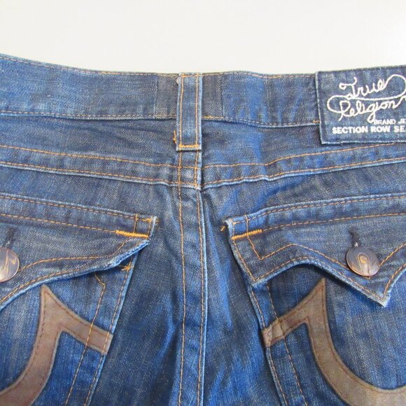 True Religion Jeans Unisex Size 29 Section Row Seat Dark Blue Wash Distressed - Picture 1 of 14